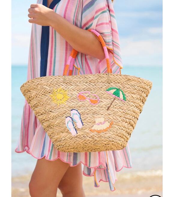 Shiraleah Handbags - Shiraleah Cabana Straw Beach Tote Bag Woven Seagrass Embroidered Summer Handbag